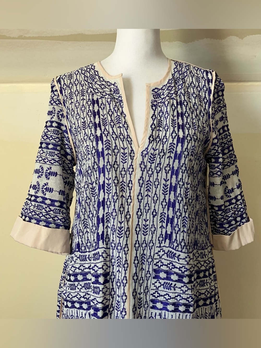Love Sam Blue & White Embroidered V Neck Tunic Cover up Dress size XS - Picture 6 of 10